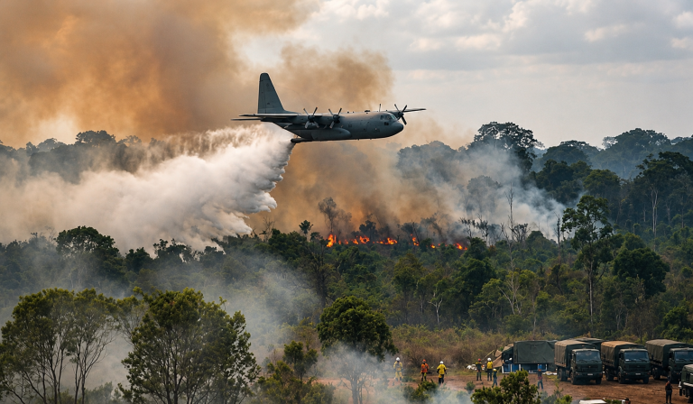 Forças Armadas já lançaram 460 mil litros de água para combater queimadas no AM